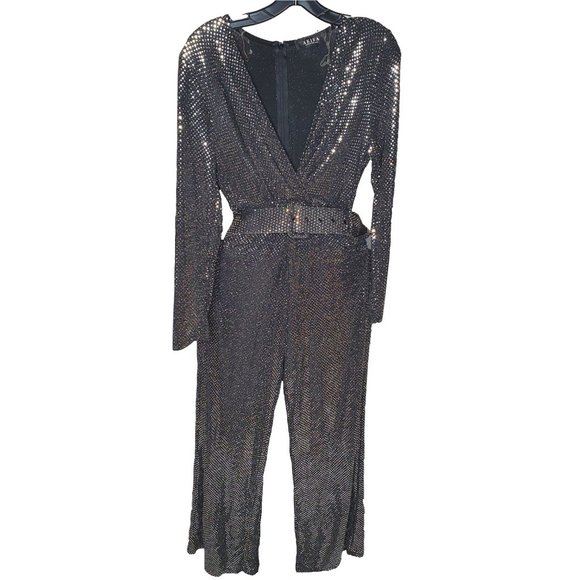 AKIRA Black Sliver & Wide Legs Jumpsuit With Wide Blet Size L - Picture 2 of 2